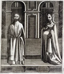 Greven av Poitiers och Toulouse Alphonse (1220-1271) och hans hustru Jeanne (dotter till Raymond VII) (1220-1271) - i "Histoire des counts de Toulouse" av Guillaume de Catel, Toulouse