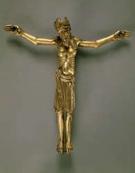 Den korsfäste Kristus, fransk, andra hälften av 1100-talet (förgylld brons)