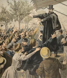 Mötet i Deroulede: vid utgången, illustration från Le Petit Journal: Supplement illustre, 9 oktober 1898