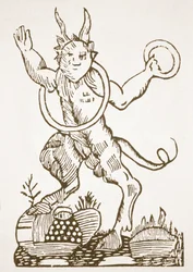 Djävulen pekar ut dolda skatter, kopia av en illustration ur Le Véritable Dragon Rouge, Lille 1521, använd i en magihistoria, utgiven i slutet av artonhundratalet