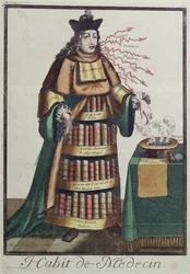 Doktorn, en allegorisk kostymdesign, efter en bild graverad av en av familjen Larmessin, ca 1640-84