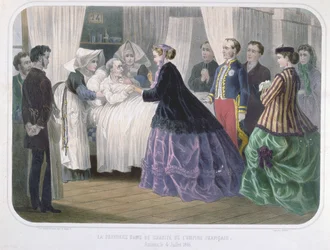 Kejsarinnan Eugenie (1829-1920) besökte koleraoffren i Amiens den 4 juli 1866, ca 1866-70
