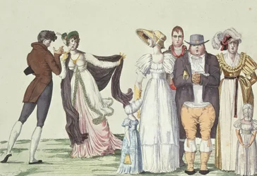 Den engelska familjen i Paris, illustration från Le Supreme Bon Ton, c.1815