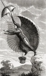 The Flying Man, graverad efter Nicolas Edme Restif de la Bretonne, från "Wonderful Balloon Ascents or the Conquest of the Skies", av Fulgence Marion, publicerad ca 1870