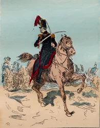 Den franska arméen under Louis Philippes regering från 1830 till 1848 - Artilleri en häst i batteri - Gravyr från 1882 i "Histoire de dix ans: 1830-1840"" Louis-Blanc (1811-1882)