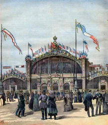 Den franska utställningen i Moskva (maj-okt 1892) Utsikt över fasaden. Illustration för Le Petit Journal