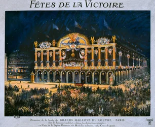 Grands Magasins du Louvren dekorerade för firandet av 1918 års seger, 14 juli 1919