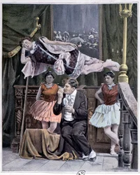 Illusionisten och hans levitationstrick, sent 1800-tal