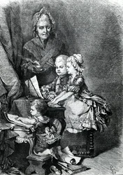 Spädbarnet Mozart spelar piano