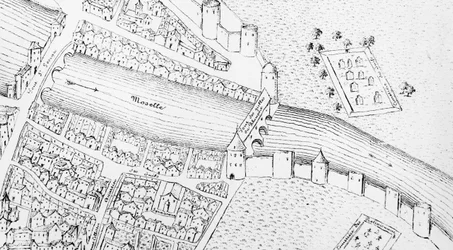Judiska kvarteret i Metz under 1500-talet, illustration från History of the Jews in the North-East of France av Emile Auguste Begin, 1838