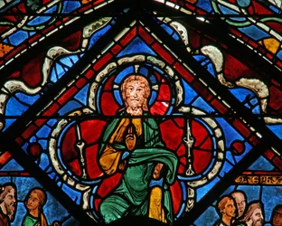 Joseffönstret: Kristus i en quatrefoil ger välsignelse (w41)
