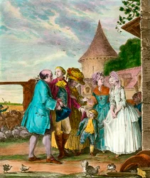 Herren och hans bonde. 1700-talsgravyr. Privat samling.