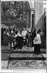 Mother Superior är exorciserad av Barre, illustration för de besatta av Loudun i Les Mysteres de la Science av Louis Figuier, 1886