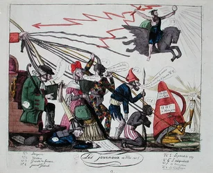 Tidningarna i maj 1815 (färgad gravyr)