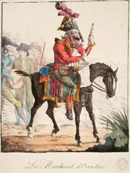 The Orvietan Seller, c.1816 (färgad gravyr)