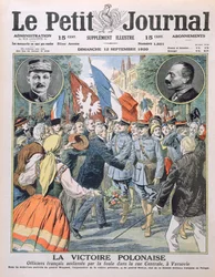 Den polska segern, franska officerare hyllas av folkmassan på Central Street i Warszawa, omslagsillustration av Le Petit Journal, 12 september 1920