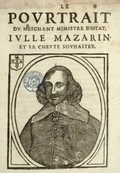 Porträttet av den onde statsministern Iulle Mazarin och hans önskade djävul, Politisk broschyr under slungan