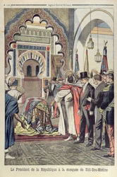 Republikens president Emile Loubet (1838-1929) på besök i moskén Sidi Bou Medine, Tlemcen, Algeriet, illustration från Le Petit Journal, 3 maj 1903