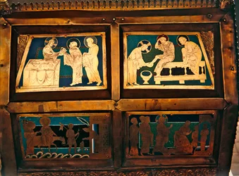 The Raising of Lazarus, detalj av Chasse of St. Mark, c.1210-30 (emalj)