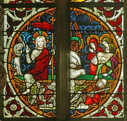 Uppståndelsen och de tre heliga kvinnorna vid graven, ca 1350 (målat glas)