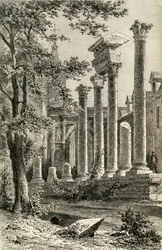 Den romerska teatern, Besançon, på 1800-talet, från "French Pictures" av pastor Samuel G. Green, publicerad 1878 (lito)