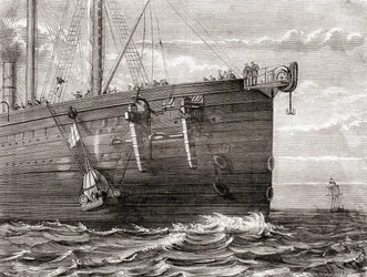 S.S. Great Eastern sjösätter en boj i havet för att markera platsen för en förlorad transatlantisk telegrafkabel