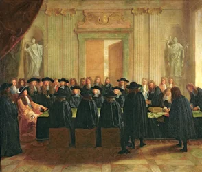 Sigillet som hölls av Ludvig XIV (1638-1715) inför medlemmar av statsrådet och hovrätten 1672, 1672