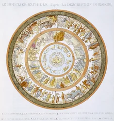 The Shield of Achilles, efter beskrivningen i Homers Iliaden, 1815 (handfärgad gravyr)