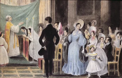 Bröllopsceremonin, ca 1830 (wc på papper)