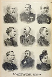 Zolaaffären: porträtt av huvudvittnen, illustration från det illustrerade bilagan till Le Petit Journal, 27 februari 1898 (litho)