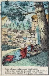 Ekollonen och pumpan. Fabler av Jean de La Fontaine (1621-95). Avbildning av Epinal från slutet av 1800-talet.