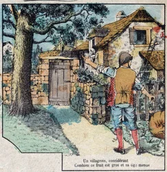 Ekollonen och pumpan. Fabler av Jean de La Fontaine (1621-95). Avbildning av Epinal från slutet av 1800-talet.