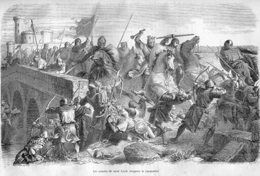 Saint Louis arméer raventar Languedoc på 1200-talet - - Gravering i "Påvarnas historia" (...) Drottningens kung och kejsares brott genom århundradena" av Maurice Lachatre