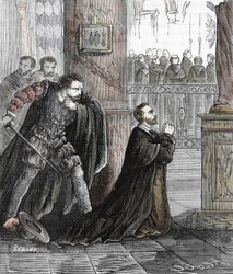 Mordet på inkvisitorn Pedro de Arbués (1441-1485) den 17/09/1485 i katedralen i Zaragoza i Spanien