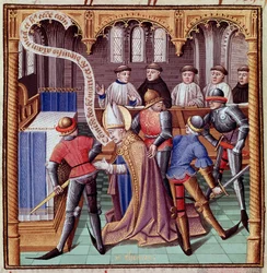 Mordet på Thomas Becket år 1170 (Mordet på den helige Thomas av Canterbury). Miniatyr ur 