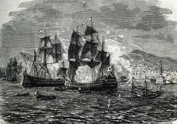 Bombardementet av Alger i augusti 1682 av Abraham Duquesne - (gravyr) 1864