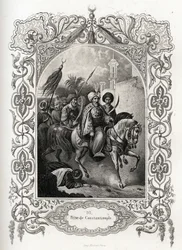 De osmanska styrkornas erövring av Konstantinopel 1453. Gravyr för att illustrera Histoire des popes av Maurice Lachatre (1814-1900), librairie du progres, Paris.
