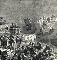Erövringen av Jeriko, under vilken Israels folk låter sina trumpeter ljuda under stadsmurarna vars tillträde är förbjudet för dem, Ce son fait fait les murs de la ville (Slaget vid Jeriko, israeliternas första slag i deras erövring av