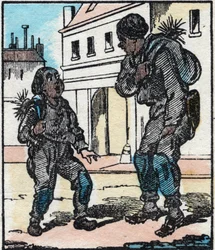 Skorstensfejaren. Gravyr i "" La chanson des metier"". Epinal avbildning, sent 1800-tal. Privat samling