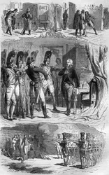 Konspirationen av Claude Francois de Malet (Claude-Francois Malet) (1754-1812) general från Empire, författare till 1812 års statskupp mot Napoleon, under den ryska reträtten. Gravyr i "Historien om påvarna-kungarna-drottningarna och kejsarna genom århundr