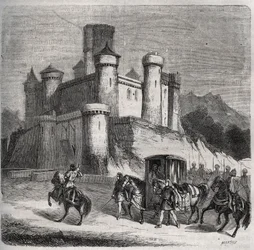 Cortegen i Rigonde (Rigonthe) (cirka 569-efter 589) lämnar Paris för att gå till sin fästman, prins Recarede. Gravyr från 1871 i "Histoire Des Cocus Celebres"" av Henry de Kock (1819-1892).