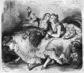 Döttrarna till "harem" av kungen av Frankrike Ludvig XV dit le Bien-Aime (Bien Aime) (1710-1774). Gravyr i "Historien om påvarna-kungarna-drottningarna och kejsarna genom århundradena"" av Maurice Lachatre