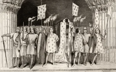 Det döda spädbarnet Jean I (1316) den postume utropade till kung vid hans begravning, från 