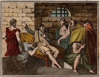 Sokrates, grekisk filosofs död (470?-399 f.Kr.).