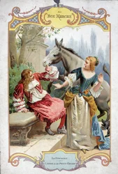 Åsnan och den lilla hunden (Fable de La Fontaine) - Bon Marché reklamdekal
