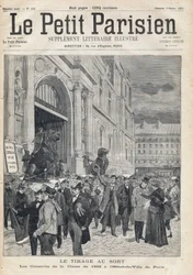 Lottningen: de värnpliktiga av 1892 års klass vid Paris stadshus. En av tidningarna "Le petit Parisien"" den 5/02/1893 (gravyr)