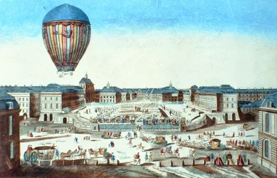 Pilatre du Roziers första luftballong, uppkallad efter dess sponsor, M. Montgolfier, i Versailles den 23 juni 1784