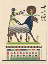 Guden Amon-Ra, illustration från Egyptian Pantheon: samling mytologiska karaktärer från det antika Egypten av Jean-Francois Champollion, publicerad ca 1986
