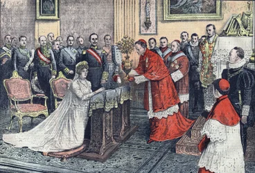 Den gyllene rosen erbjuds Spaniens drottning från Monsignor Tedeschini