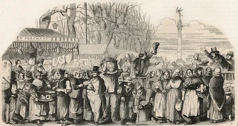 Skinkmässan på Boulevard Bourdon i Paris - Gravyr i "Tableau-de-Paris" av Edmond Texier 1852